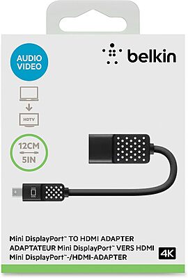 Belkin Mini DisplayPort to HDMI Adapter, 4K - HDMI/Mini DisplayPort A/V Cable - F2CD079BT