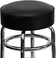 Flash Furniture Bruno Double Ring Chrome Backless Barstool with Black Upholstered Seat and Integrated Footrest Black Set of 1