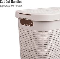 Mind Reader 40L Slim Laundry Hamper with Lid, Wicker-Style Plastic