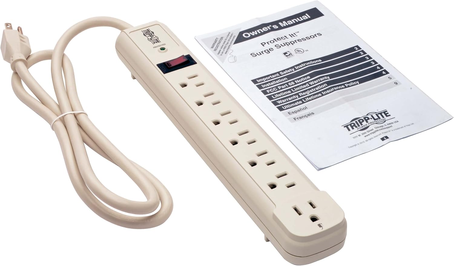 TRIPP LITE 7-Outlet Surge Protector Power Strip (6 Right-Angle + 1 Transformer), 4 ft Cord