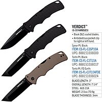 Cold Steel Verdict 3" AUS10A G-10 Handle Folding Knife with Tri-Ad Lock