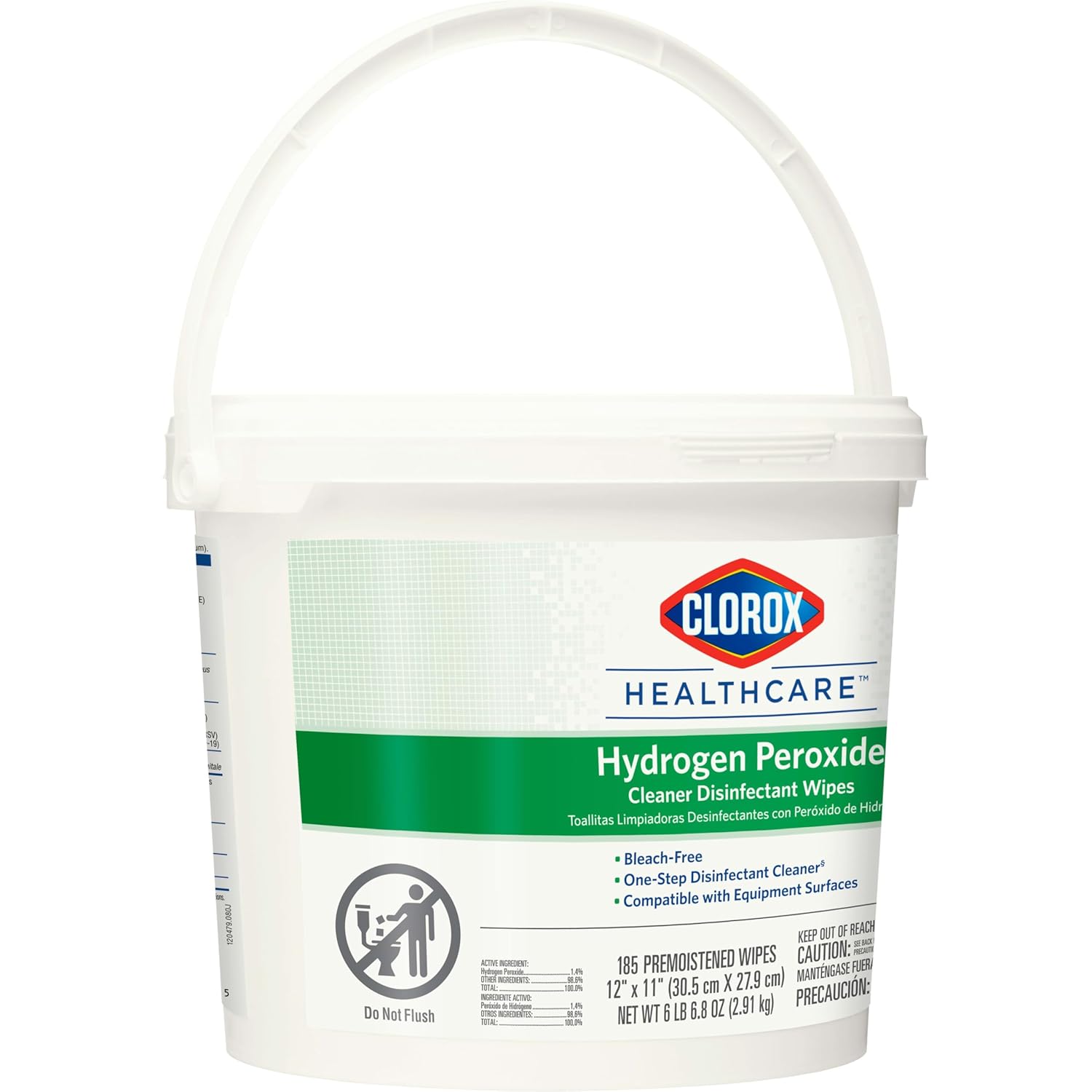 Clorox Healthcare Hydrogen Peroxide Cleaner Disinfectant Wipes, 12" x 11", Bucket, 185 Count (Package May Vary)