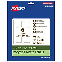 Avery EcoFriendly Matte White Recycled Square Labels, 2.75" x 2.75"