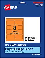 Avery Printable Rectangle Labels, Sure Feed Technology, 2" x 3.75", Bright Orange, Print-to-The-Edge, Laser/Inkjet Printable