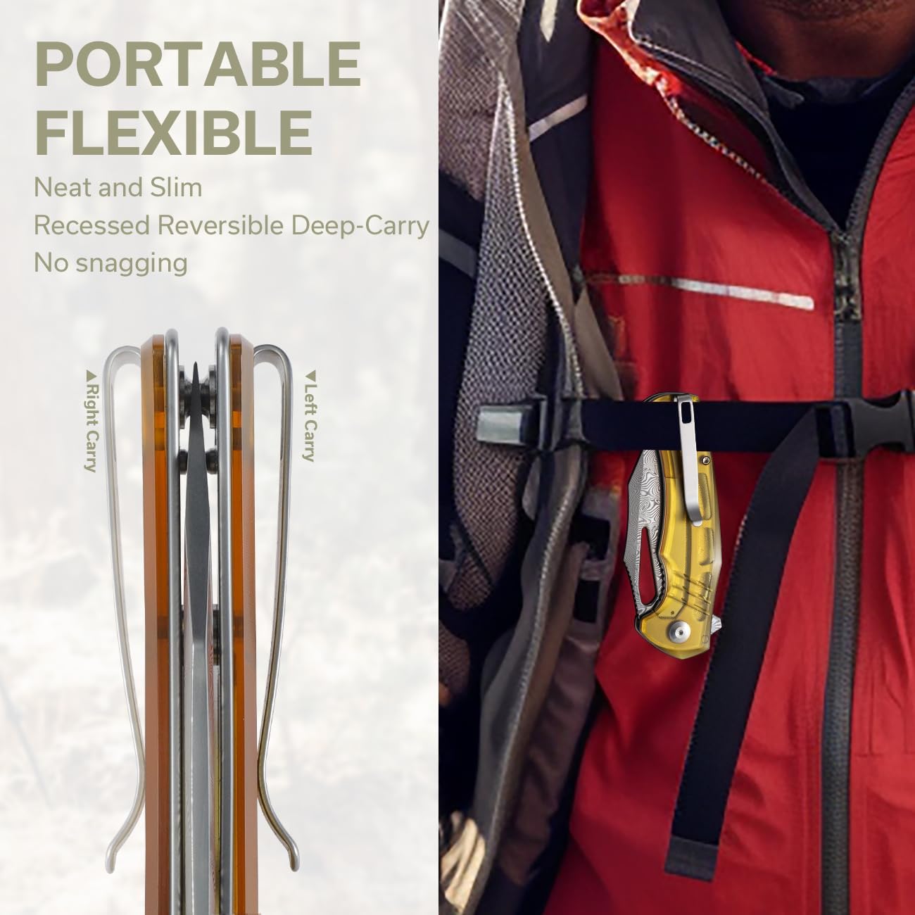 CIVIVI BullTusk Pocket Knife for Camping Fishing Hunting, Folding Knife with Flipper, 3.48" Curved Damascus Blade Ultem Handle, Cool Pocket Knife for Men Women Gift C23017-DS1 Translucent Amber