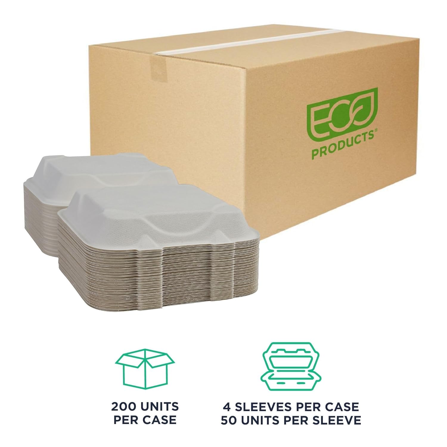 Eco-Products Compostable Bagasse Molded-Fiber Hinged Clamshell Containers