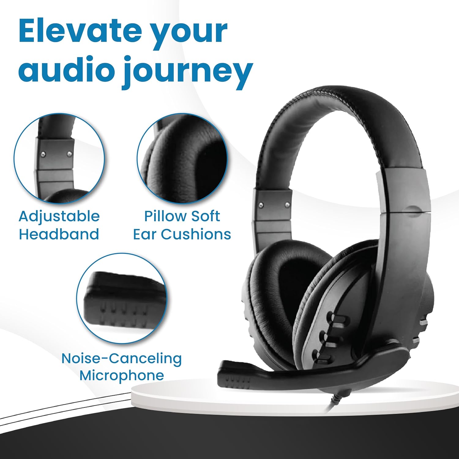 OTM Essentials Pro Stereo Headset, Wired Headphones, Noise-Canceling Microphone, in-Line Volume Control