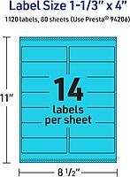 Avery Printable Rectangle Labels, Sure Feed Technology, 1-1/3" x 4", Bright Blue, Laser/Inkjet Printable