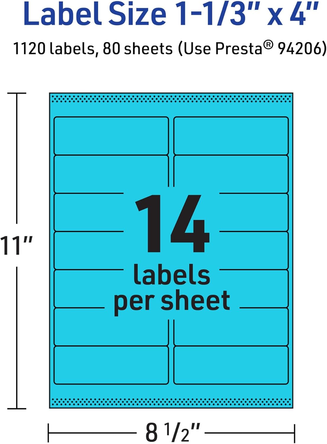 Avery Printable Rectangle Labels, Sure Feed Technology, 1-1/3" x 4", Bright Blue, Laser/Inkjet Printable