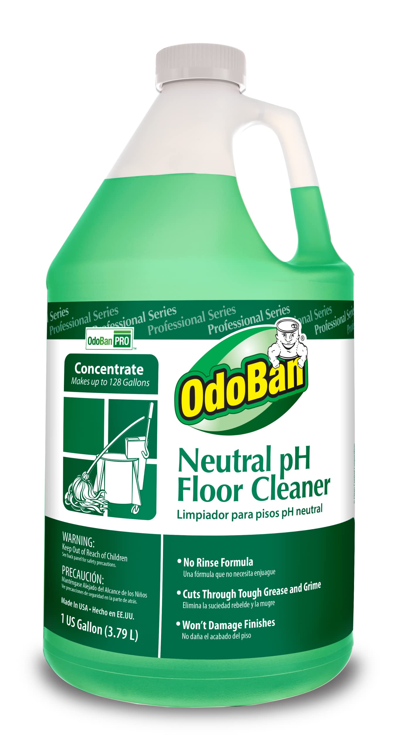 OdoBan Professional Series Neutral pH No Rinse Floor Cleaner Concentrate, 1 Gallon 128 Fl Oz (Pack of 1) Concentrate