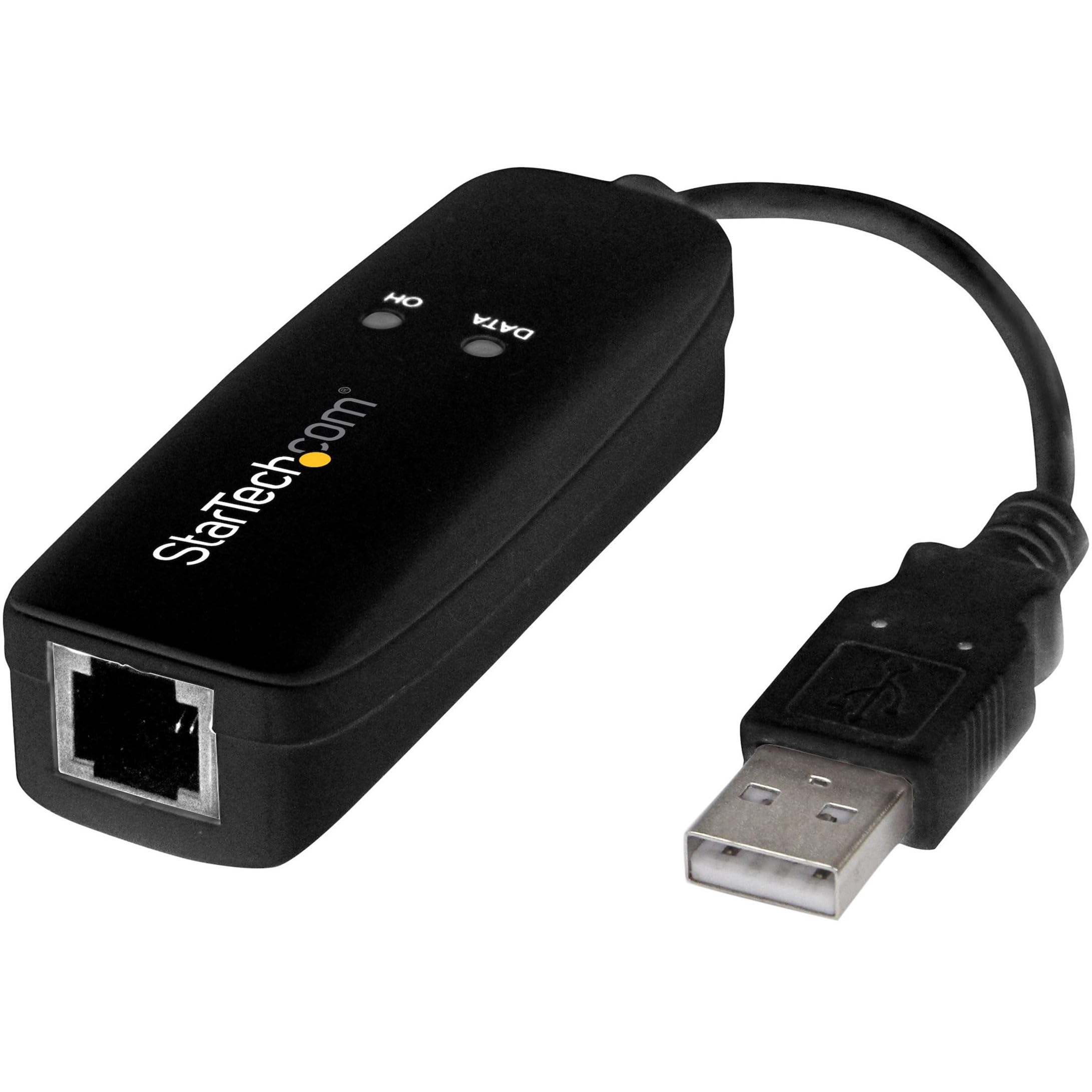 StarTech.com USB 2.0 Fax Modem - 56K External Hardware Dial Up V.92 Modem/ Dongle/Adapter - Computer/Laptop Fax Modem