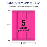 Avery Printable Rectangle Labels, Sure Feed Technology, 9-3/4" x 1-1/4", Neon Magenta Labels, Print-to-The-Edge, Laser/Inkjet Printable, 50 Total, Great for Candles and Jars 50 labels