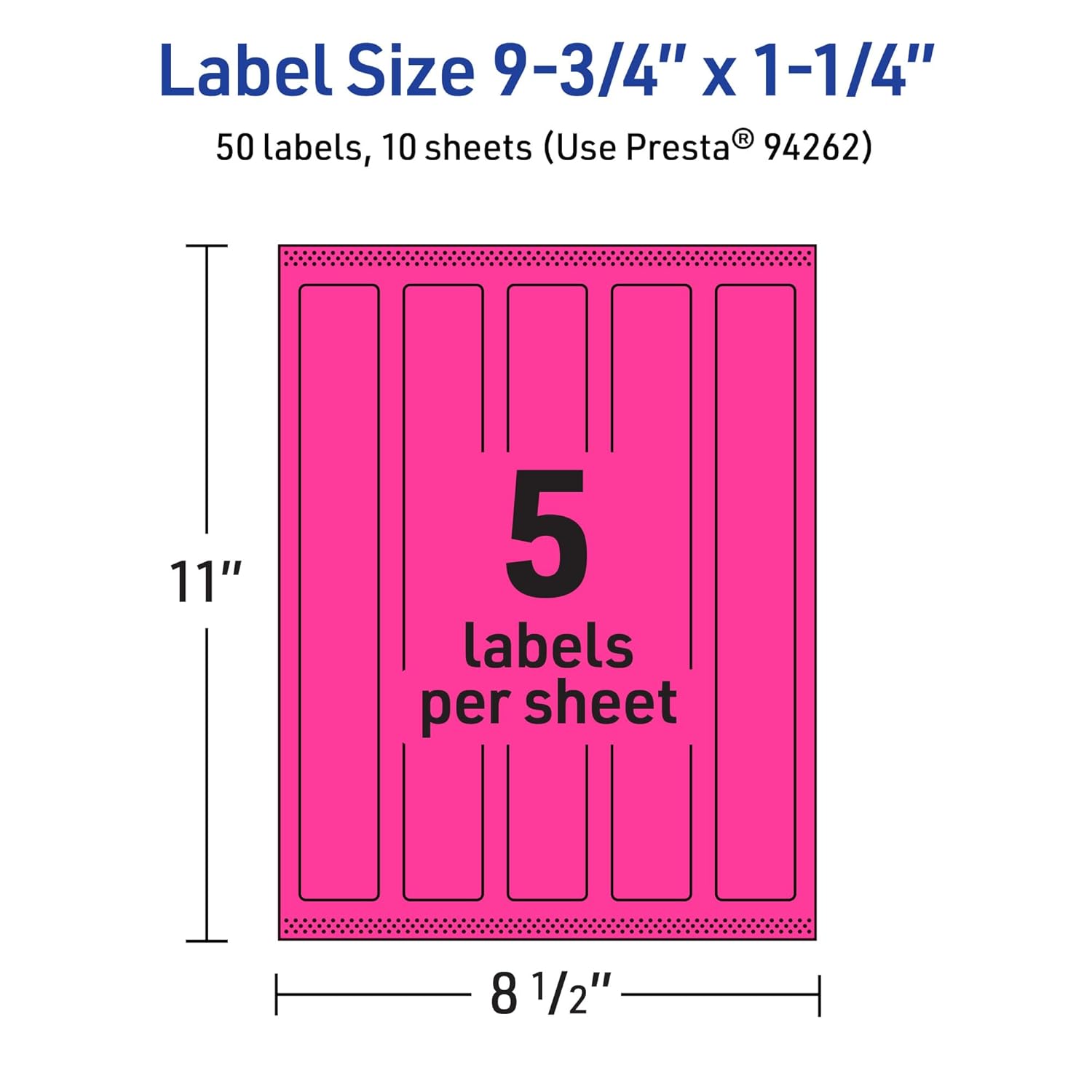 Avery Printable Rectangle Labels, Sure Feed Technology, 9-3/4" x 1-1/4", Neon Magenta Labels, Print-to-The-Edge