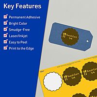 Avery Printable Round Scalloped Labels, Sure Feed Technology, 2.5" Diameter, Bright Yellow Labels, Print-to-The-Edge
