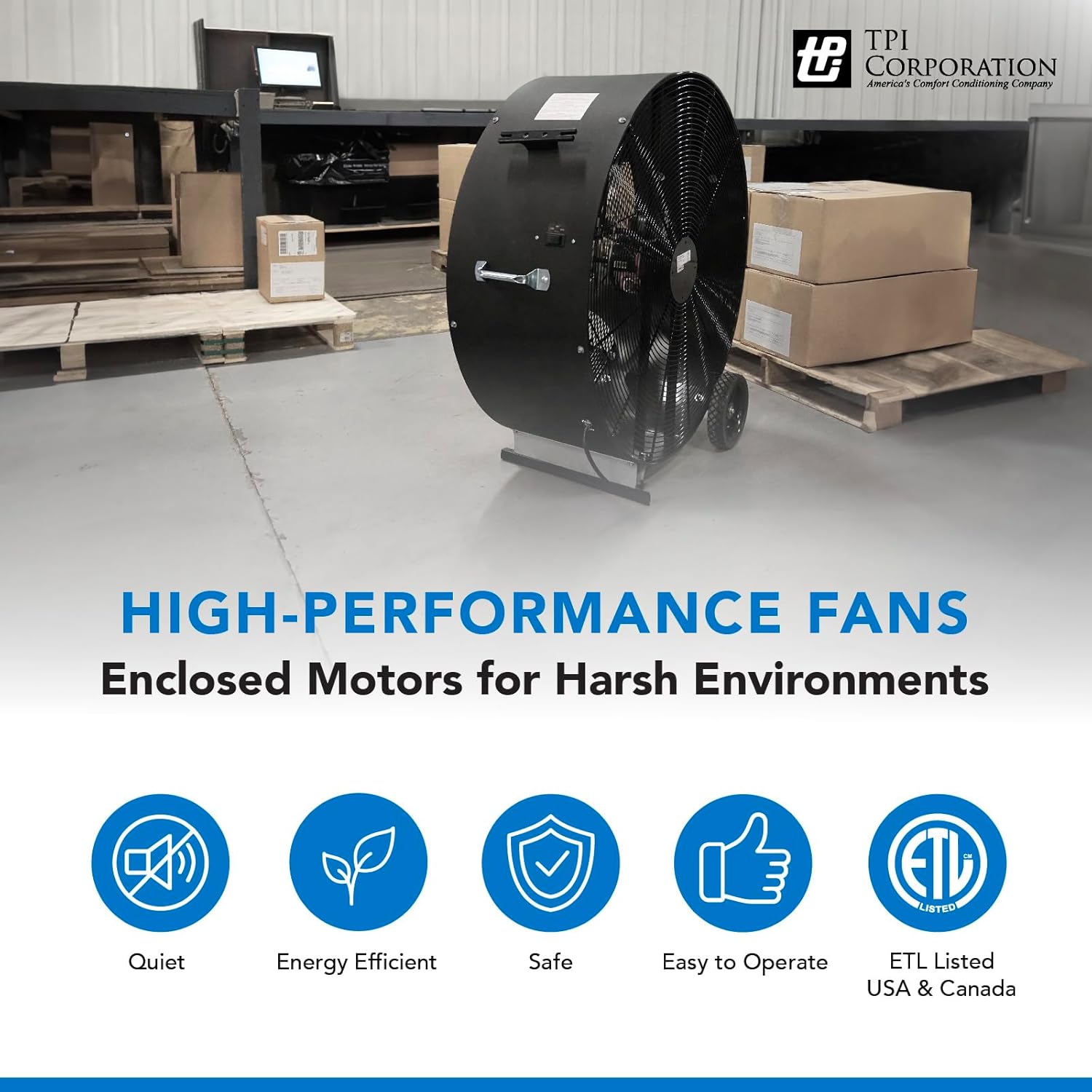 TPI Corporation ACU-30-P Unassembled Industrial Circulator and Pedestal Mount, Single Phase, 30" Diameter, 120 Volt,Grey