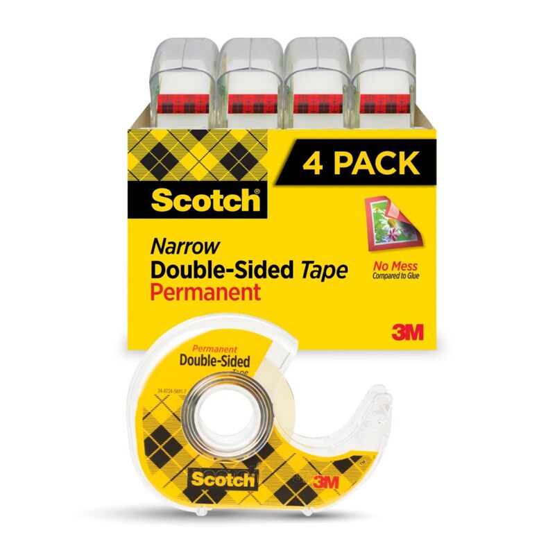Scotch Photo Safe Double-Sided Tape, 1/2 Inch x 400 Inches, Clear, Acid-Free Permanent Adhesive, Pack of 4 Rolls with Dispensers, for Scrapbooking, Photo Albums, Crafts, School Projects, Office Use