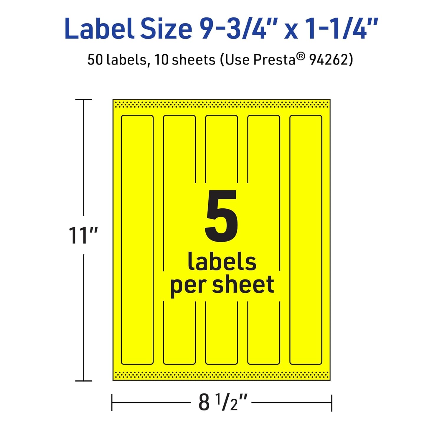 Avery Printable Rectangle Labels, Sure Feed Technology, 9-3/4" x 1-1/4", Neon Yellow, Laser/Inkjet Compatible
