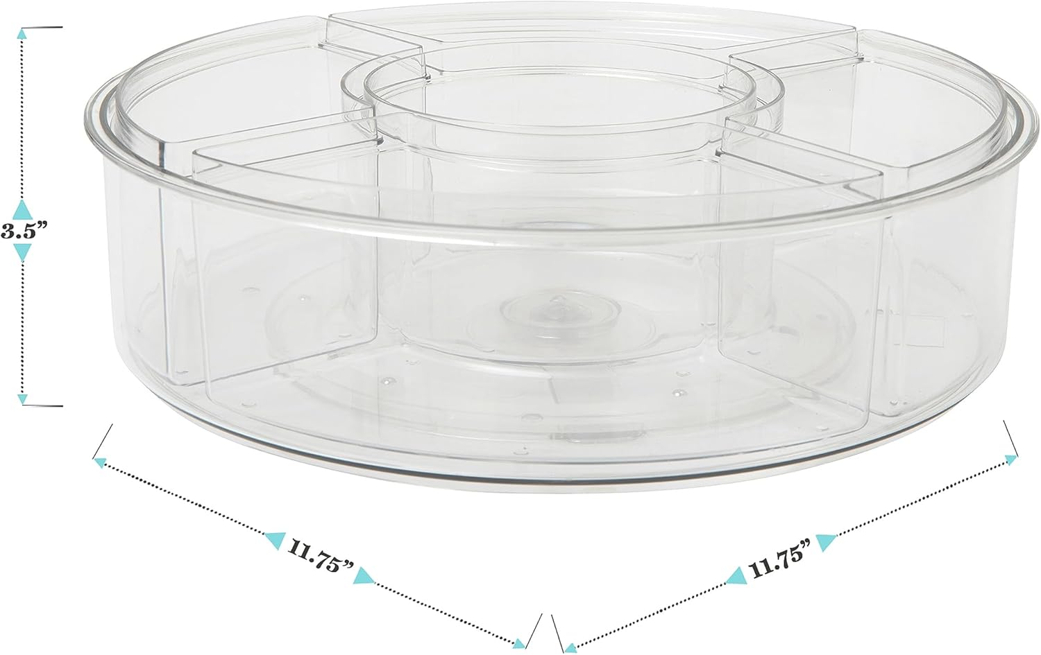 Martha Stewart Brody Divided Lazy Susan Organizer with 5 Removable Bins, Plastic 360° Rotating Desk Storage Organizer