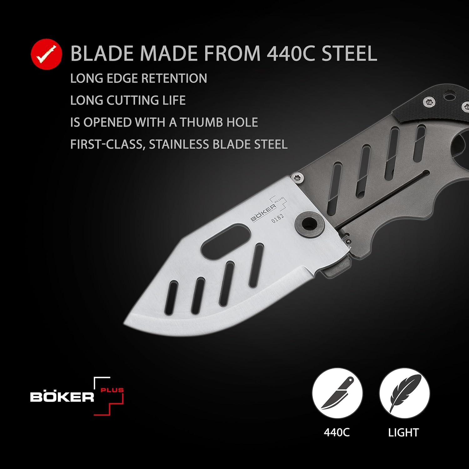 BOKER Plus 01BO010 Credit Card Knife with 2-1/4 in. Straight Edge Blade, Black