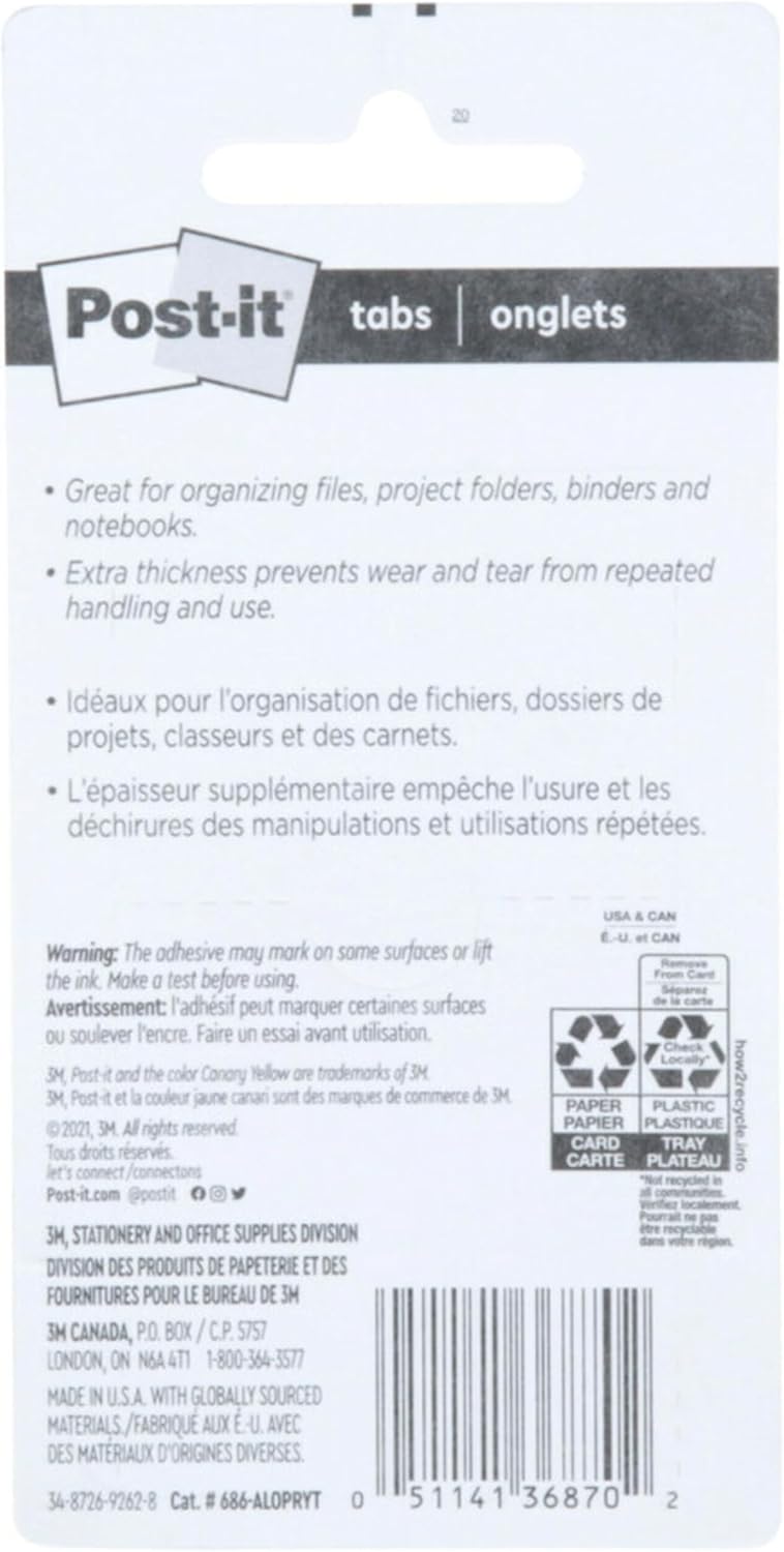 Post-it Tabs, 1 in Solid, Aqua, Yellow, Pink, Red, Green, Orange, 6/Color, 36/Dispenser (686-ALOPRYT) 0.4" x 2.8"