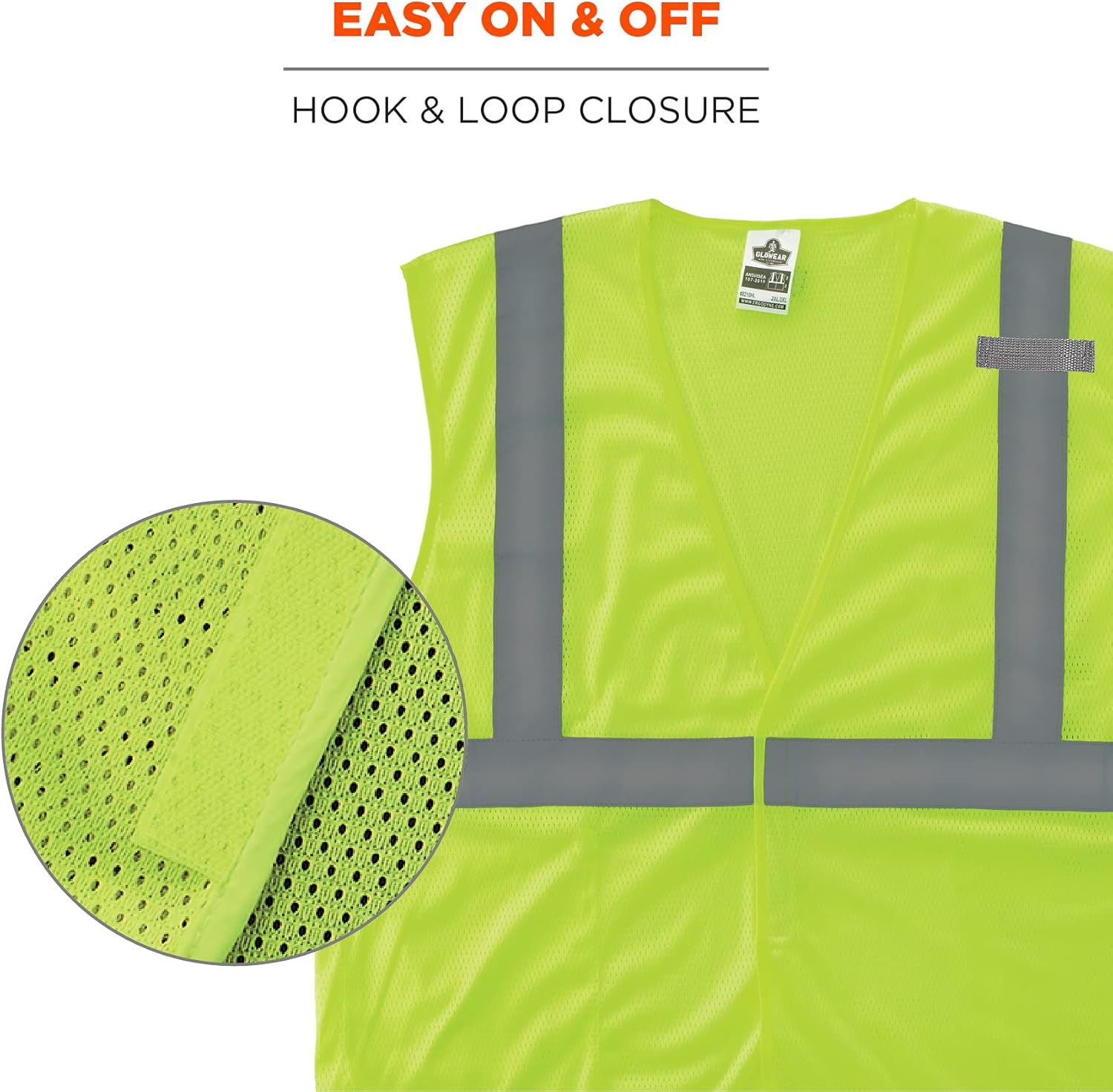 Ergodyne GloWear 8210HL Mesh Hi-Vis Safety Vest, Type R Class 2, Lime, X-Small