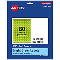 Avery Printable Square Labels, Sure Feed Technology, 3/4" x 3/4", Bright Green Labels, Print-to-The-Edge, Laser/Inkjet, 800 Total, Great for Stickers and Mailing Seals 800 labels