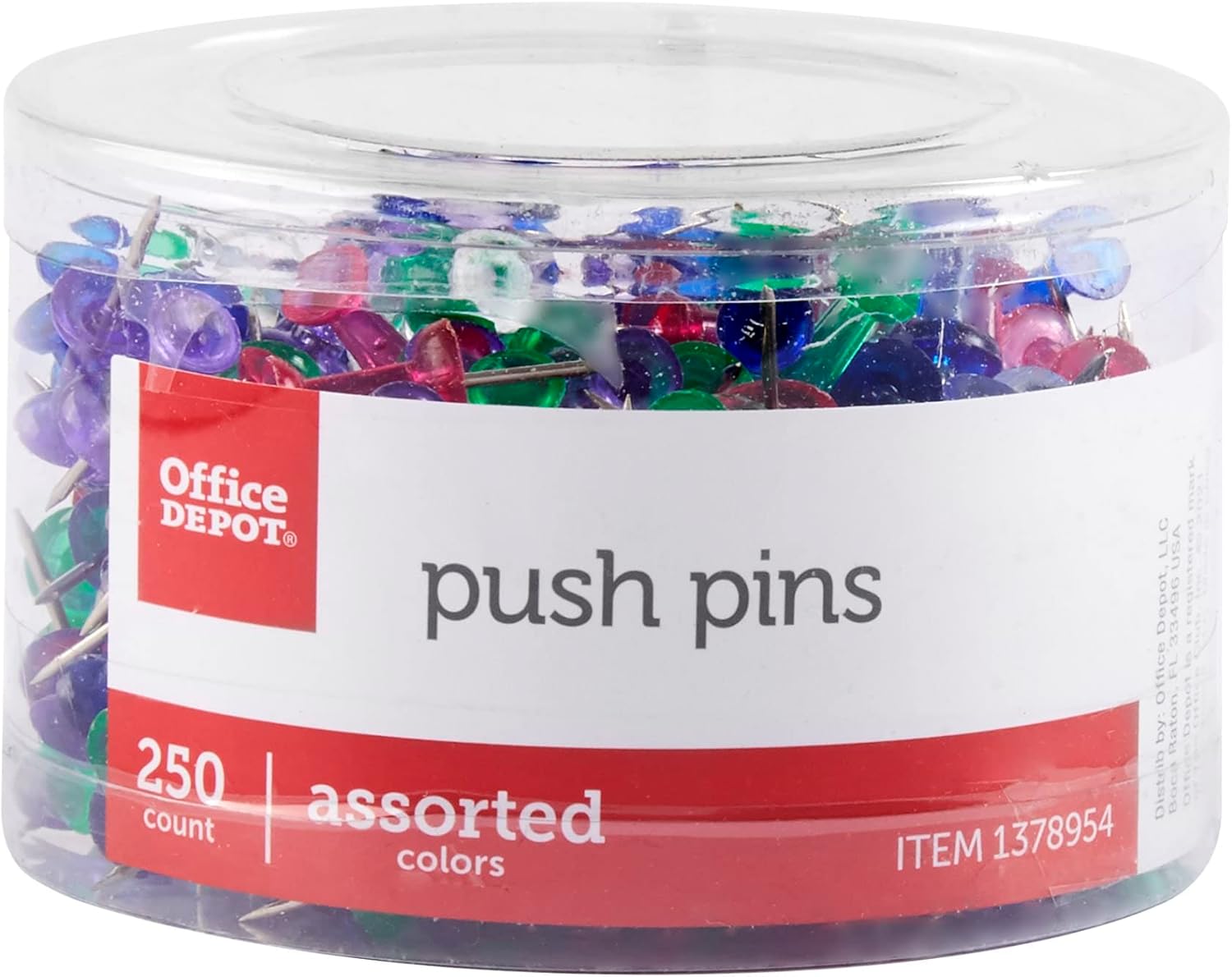 Office Depot Brand Push Pins, 9/10in, Assorted Colors, Pack Of 250