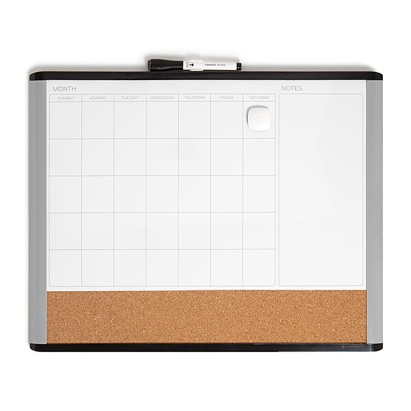 U Brands Magnetic Dry Erase 3-in-1 Calendar Board, 20"x16", Black and Gray Frame Assorted Colors 20"W x 16"H