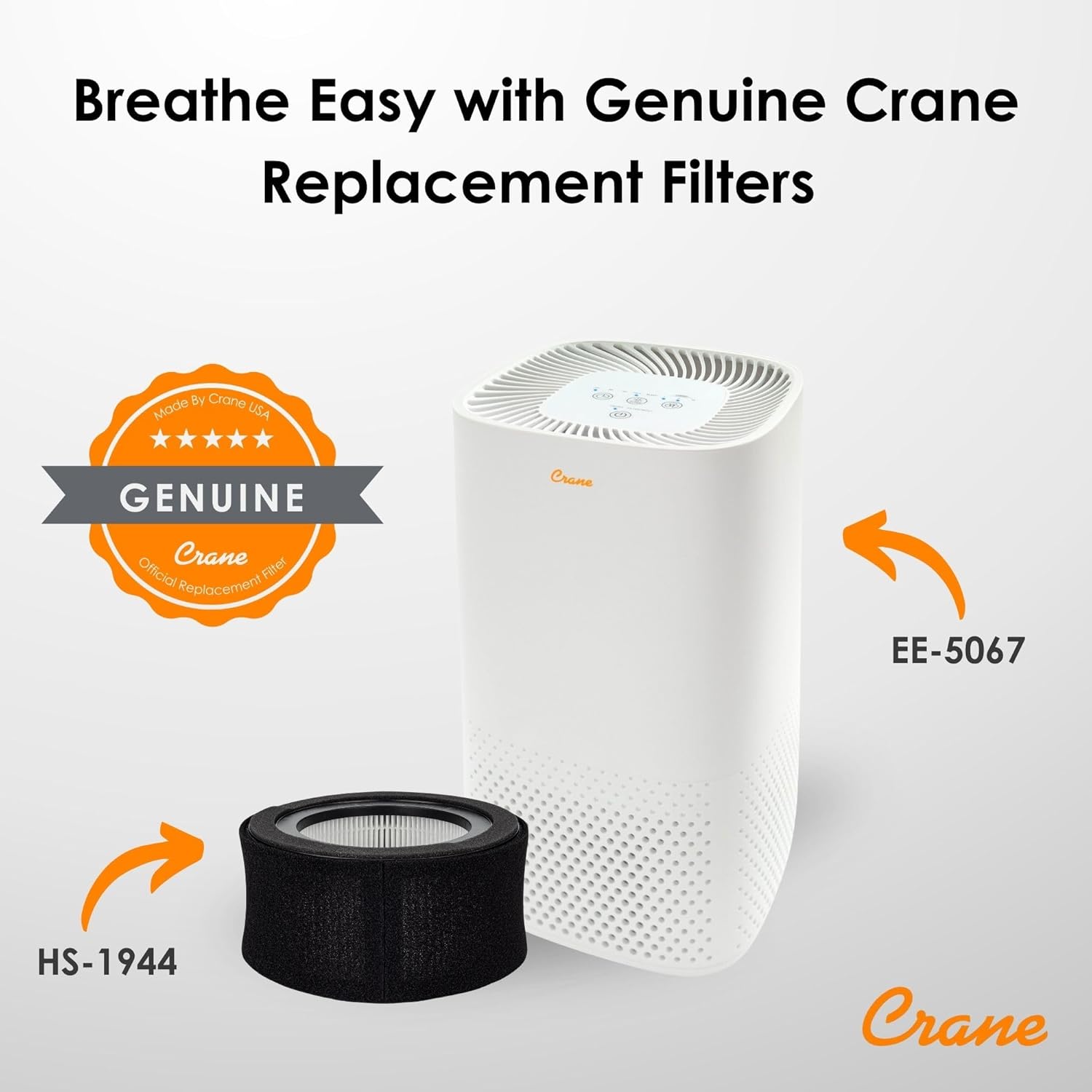Crane Genuine Air Purifier Replacement Filter For Model EE-5067, HS-1944 HEPA Air Filter Replacement, Pack Of 1