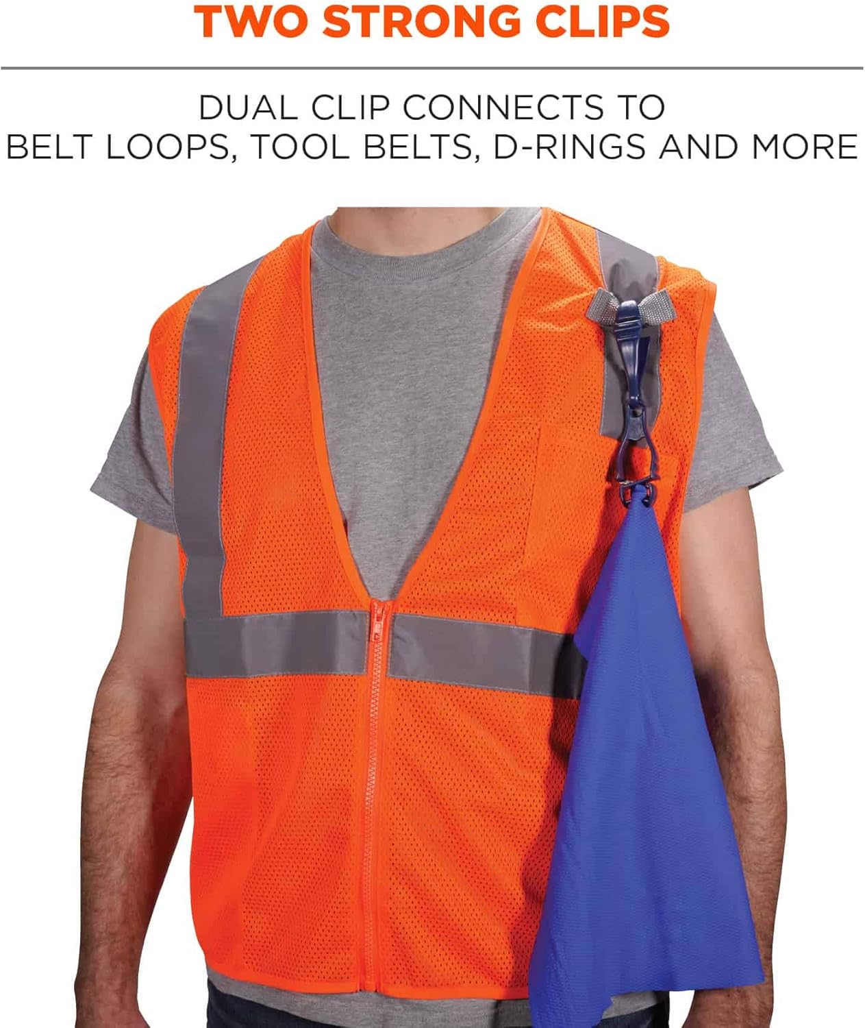 Ergodyne Squids 3400MD Metal Detectable Grabbers With Dual Clip Mounts, 5-1/2in, Deep Blue, Pack Of 6 Grabbers