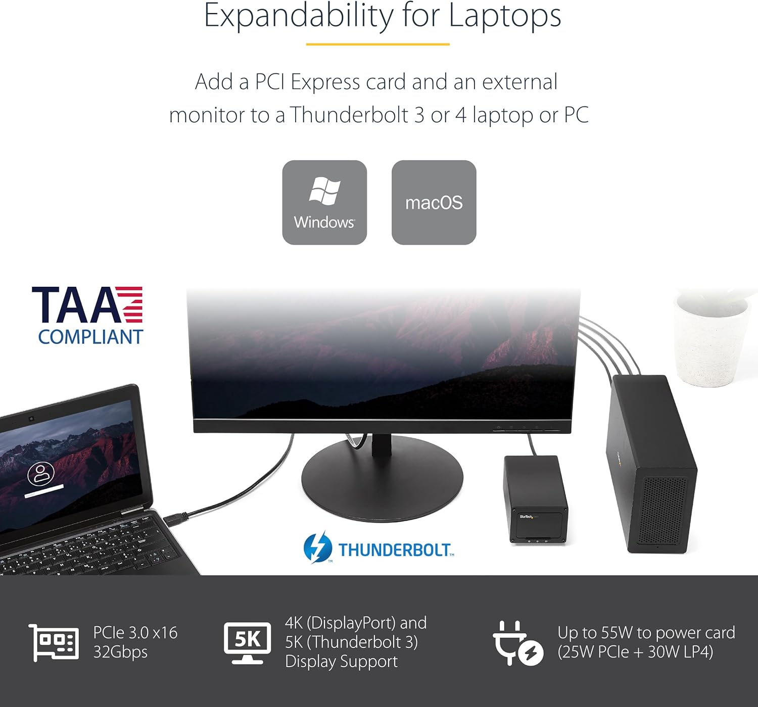 StarTech.com Thunderbolt 3 PCIe Expansion Chassis, External Enclosure With One PCI Express Slot for Laptops / Desktops, TAA