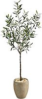 Nearly Natural Olive Tree 66inH Artificial Plant With Planter, 66inH x 21inW x 21inD, Green/Beige