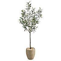 Nearly Natural Olive Tree 66inH Artificial Plant With Planter, 66inH x 21inW x 21inD, Green/Beige