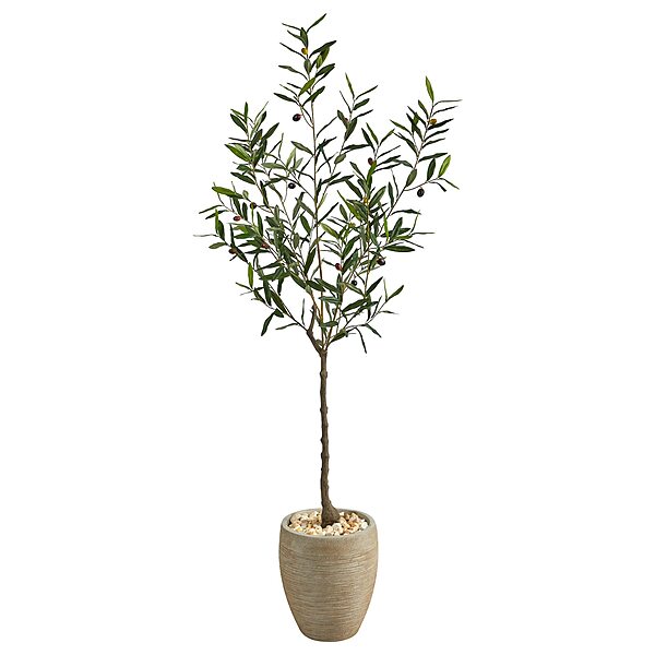 Nearly Natural Olive Tree 66inH Artificial Plant With Planter, 66inH x 21inW x 21inD, Green/Beige