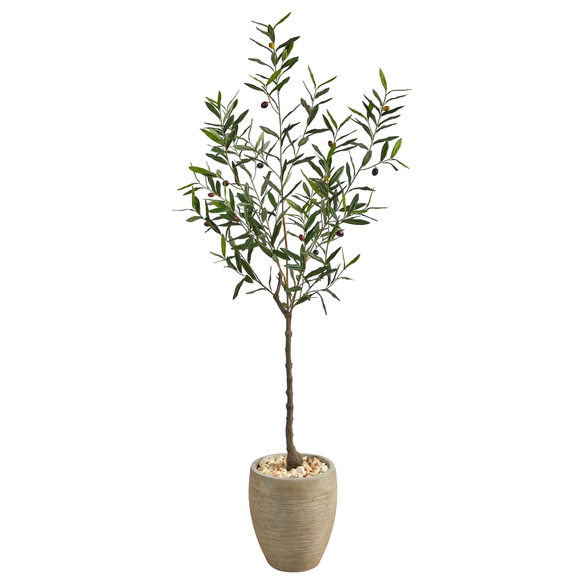 Nearly Natural Olive Tree 66inH Artificial Plant With Planter, 66inH x 21inW x 21inD, Green/Beige