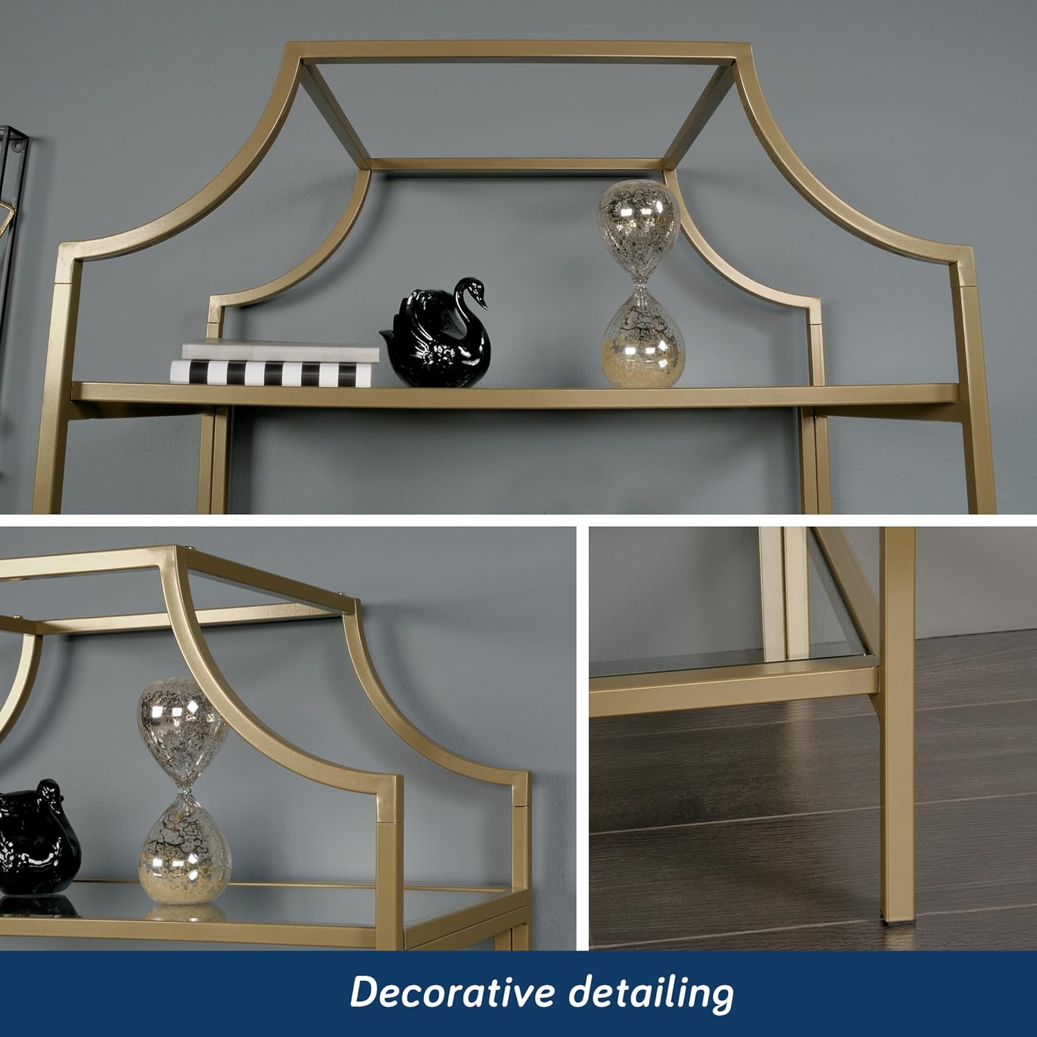 Sauder International Lux 71inH 5-Shelf Bookcase, Satin Gold