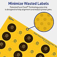 Avery Printable Round Labels, Sure Feed Technology, 1" Diameter, Bright Yellow, Print-to-The-Edge, Laser/Inkjet