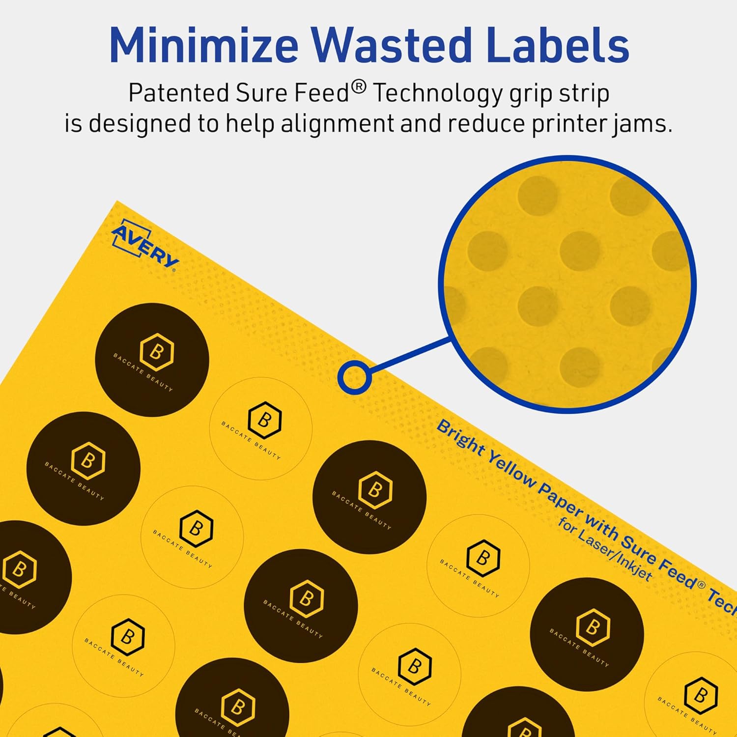 Avery Printable Round Labels, Sure Feed Technology, 1" Diameter, Bright Yellow, Print-to-The-Edge, Laser/Inkjet