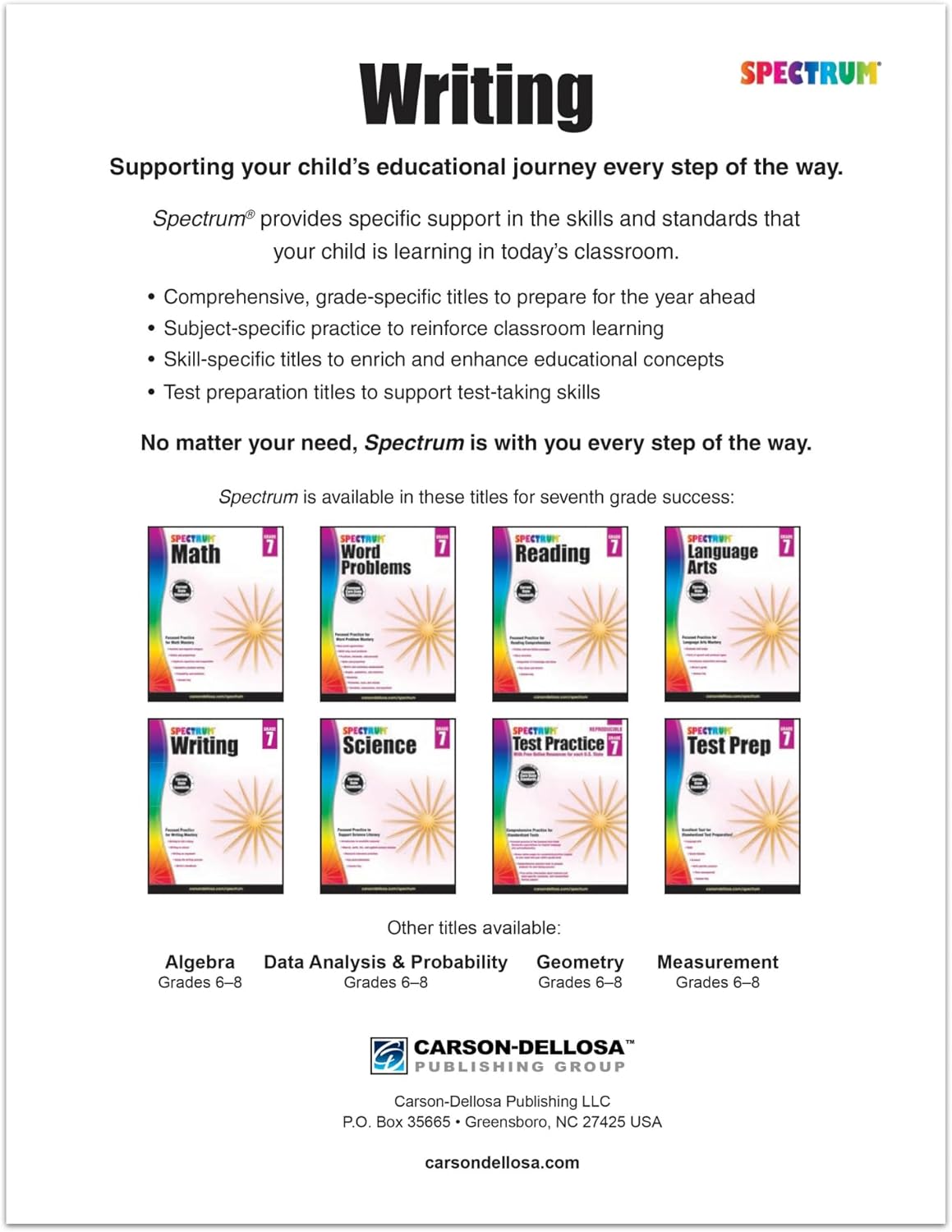Carson-Dellosa Spectrum Writing Workbook Grade 7
