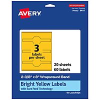 Avery Printable Wraparound Band Labels, Sure Feed Technology, 2-3/8" x 8", Bright Yellow, Cigar