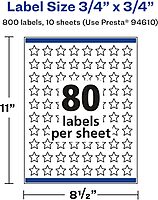 Avery Glossy White Star Labels, Sure Feed Technology, 3/4" x 3/4", Print-to-the-Edge, Permanent Adhesive, Laser/Inkjet Printable