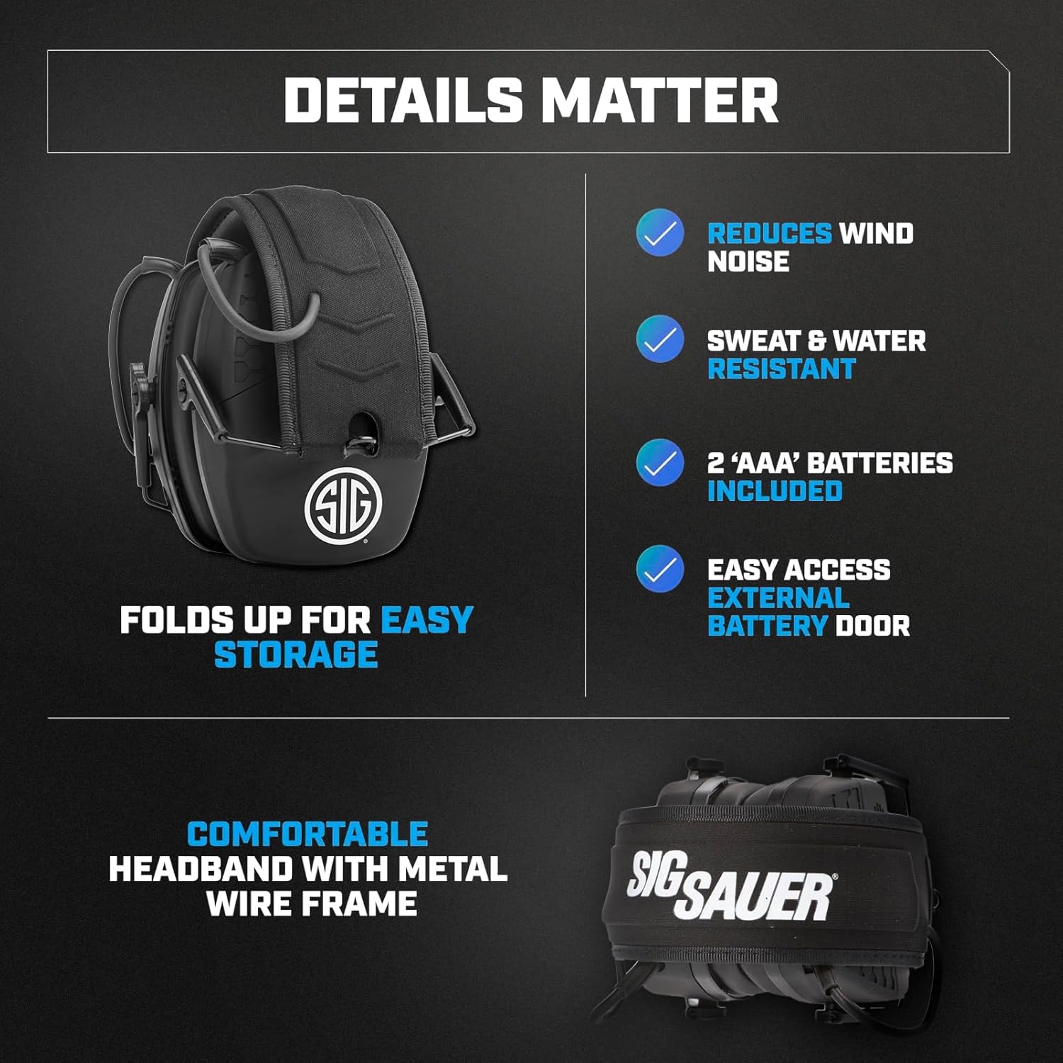 AXIL x SIG SAUER TRACKR Blu Electronic Ear Muffs | 27dB SNR / 21dB NRR Compact Lightweight Water-Resistant Tactical Shooting