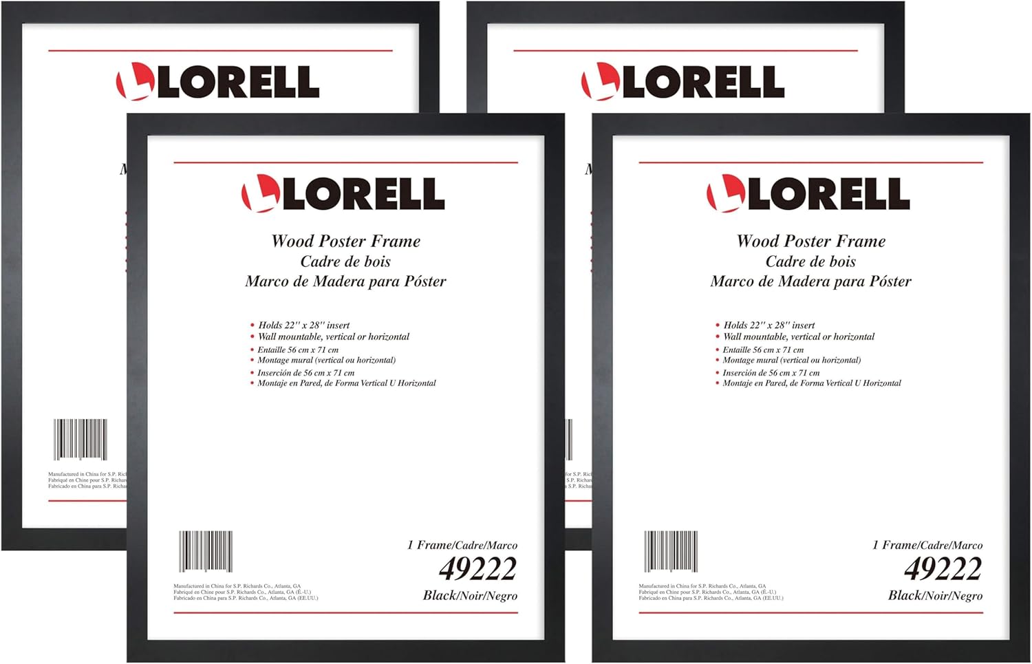 Lorell Solid Wood Poster Frame, Black, 22" x 28" (49222) (Pack of 4)