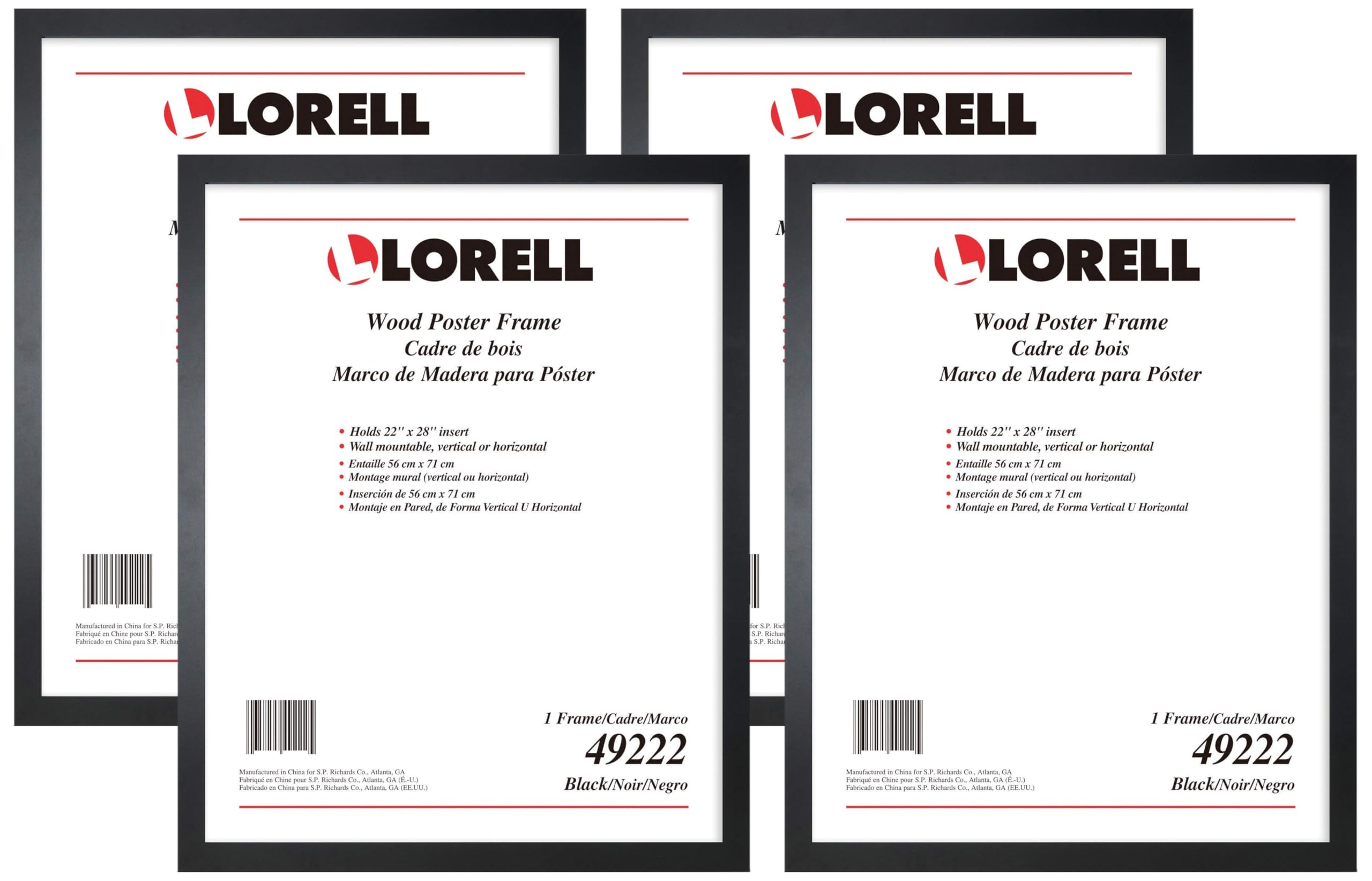 Lorell Solid Wood Poster Frame, Black, 22" x 28" (49222) (Pack of 4)