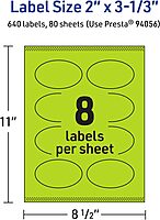AVERY Printable Oval Labels, Sure Feed Technology, 2" x 3-1/3", Bright Green, Print-to-The-Edge, Laser/Inkjet Printable