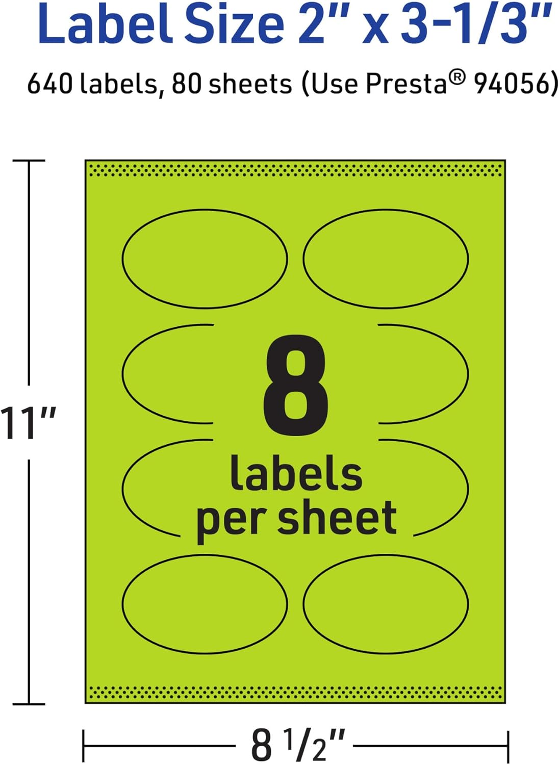 AVERY Printable Oval Labels, Sure Feed Technology, 2" x 3-1/3", Bright Green, Print-to-The-Edge, Laser/Inkjet Printable