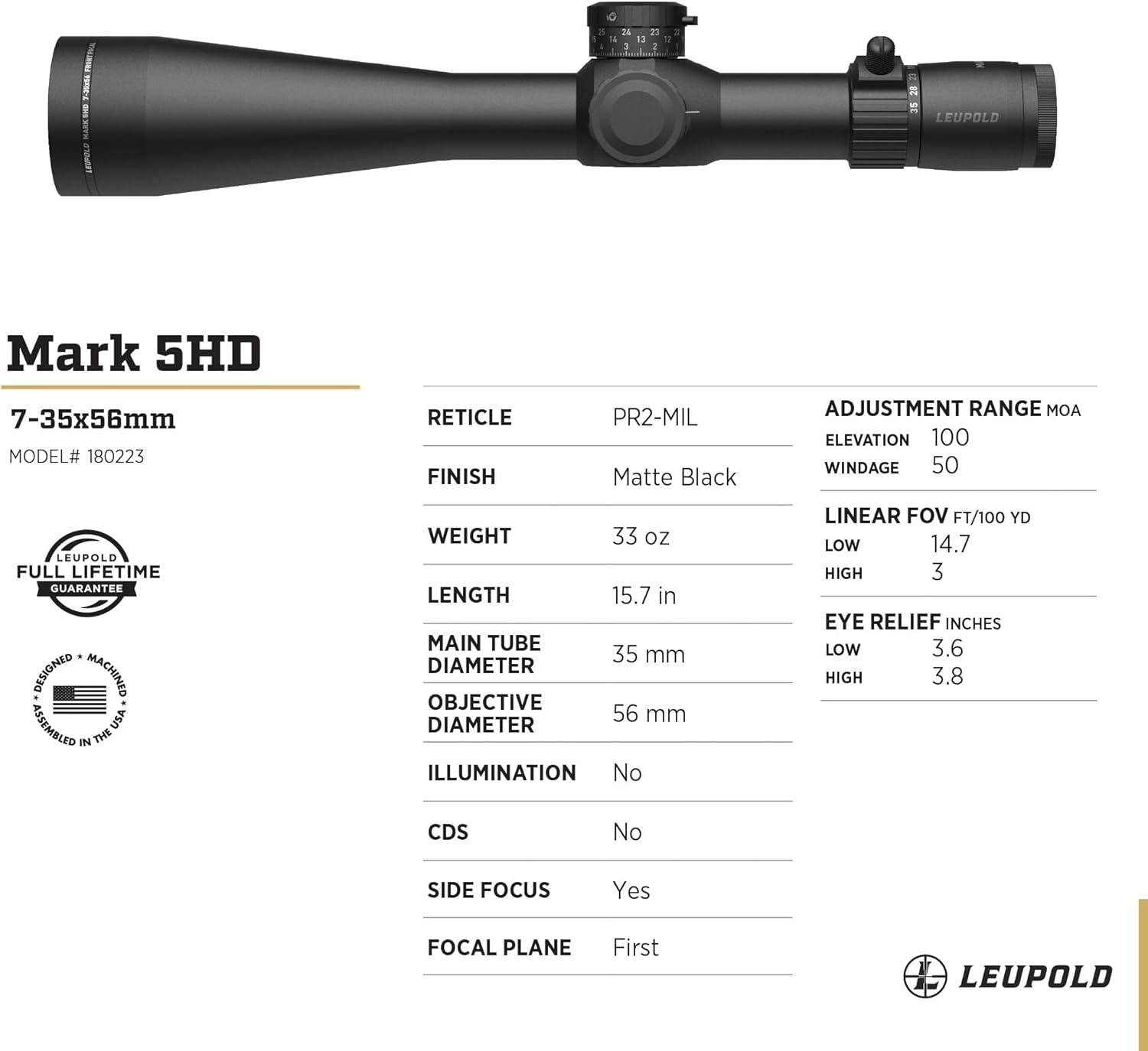 LEUPOLD Mark 5HD FFP Side Focus Riflescope