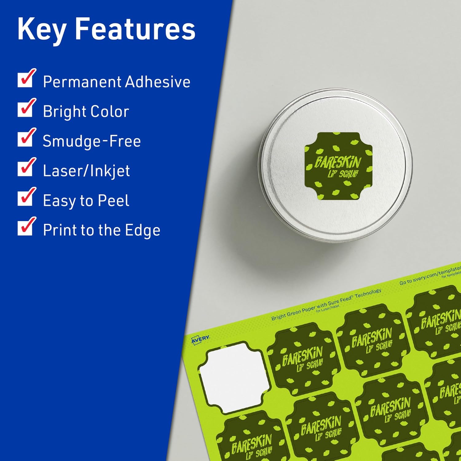 AVERY Printable Square Scalloped Labels, Sure Feed Technology