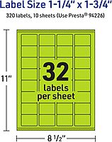 Avery Printable Rectangle Labels, Sure Feed Technology, 1-1/4" x 1-3/4", Bright Green Labels, Laser/Inkjet Printable, 320 Total, Great for Jars and More 320 labels