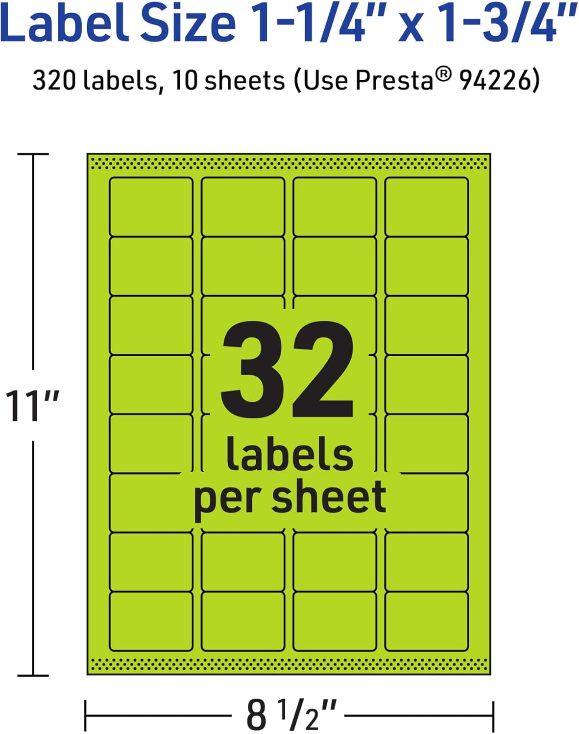 Avery Printable Rectangle Labels, Sure Feed Technology, 1-1/4" x 1-3/4", Bright Green Labels, Laser/Inkjet Printable